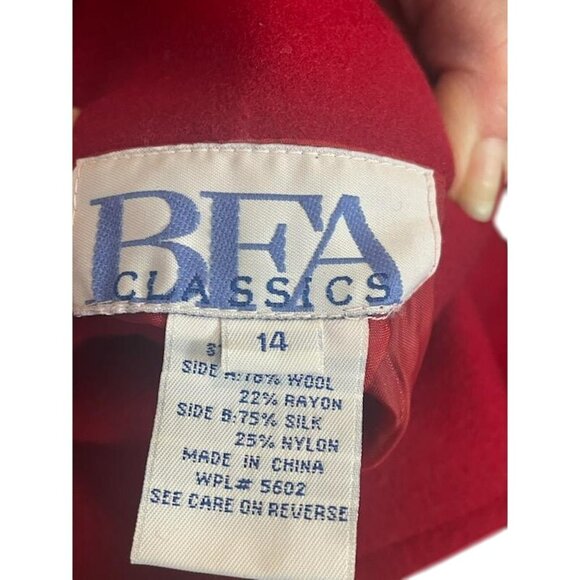 BFA Classics Red Wool Blend Coat Size 14 – Paisley Trim Scarf, Double Breasted - Picture 10 of 14